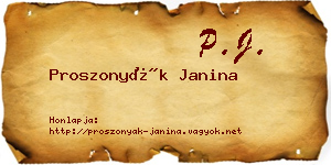 Proszonyák Janina névjegykártya